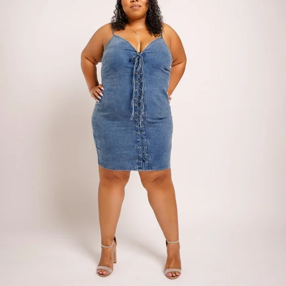 white christmas dresses True Blue Sleeveless Collared Denim Dress with Bows M